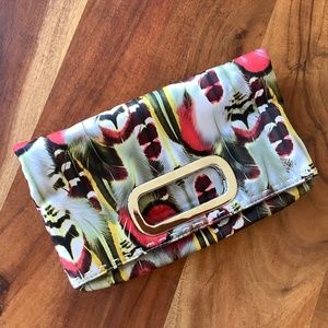 Sondra Roberts feather print convertible clutch / shoulder bag